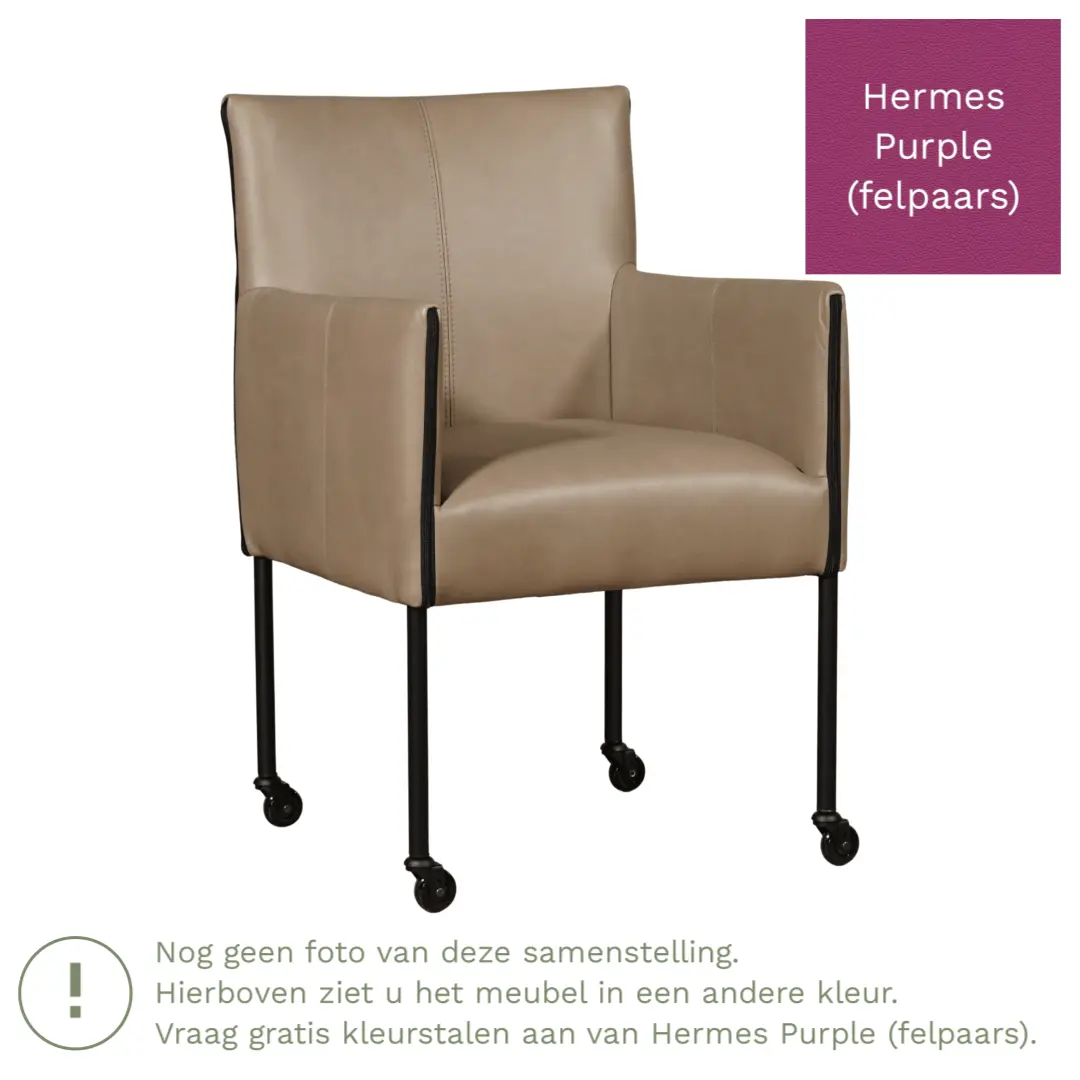 afbeelding van Leren eetkamerstoel More - Hermes Purple (felpaars) - Poten staal rond zwart