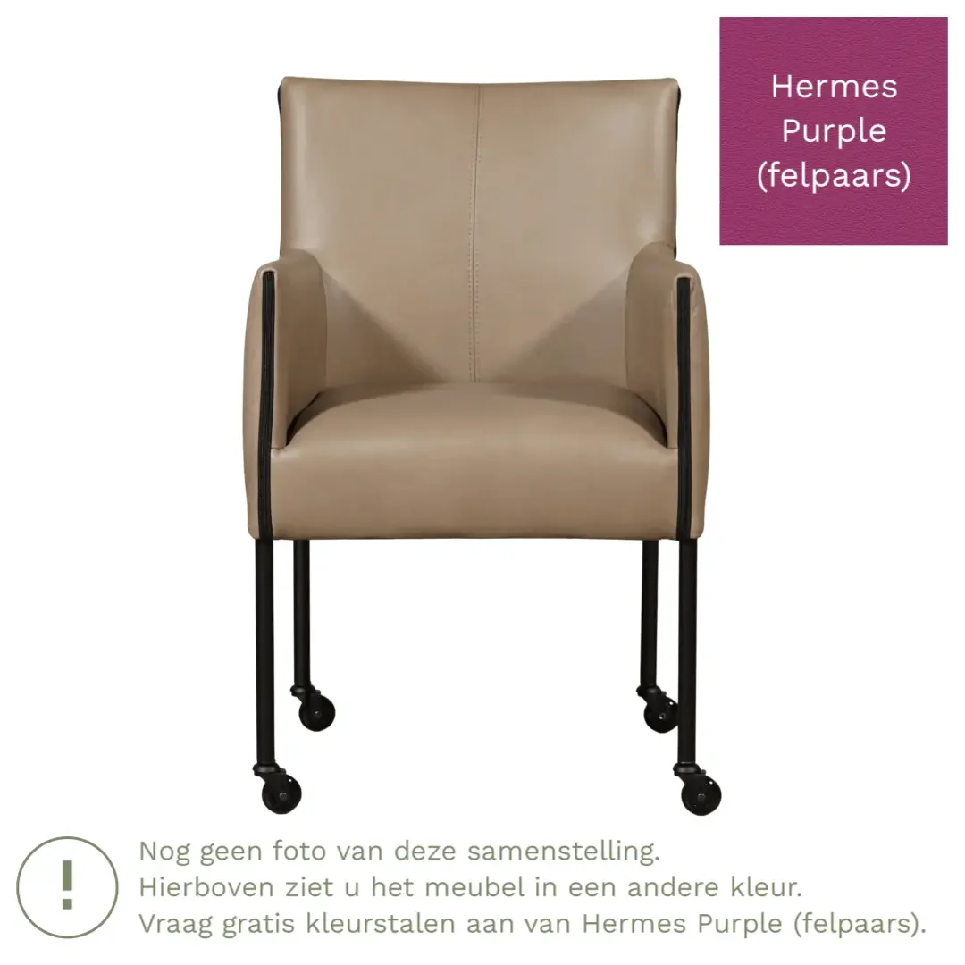 afbeelding van Leren eetkamerstoel More - Hermes Purple (felpaars) - Poten staal rond zwart
