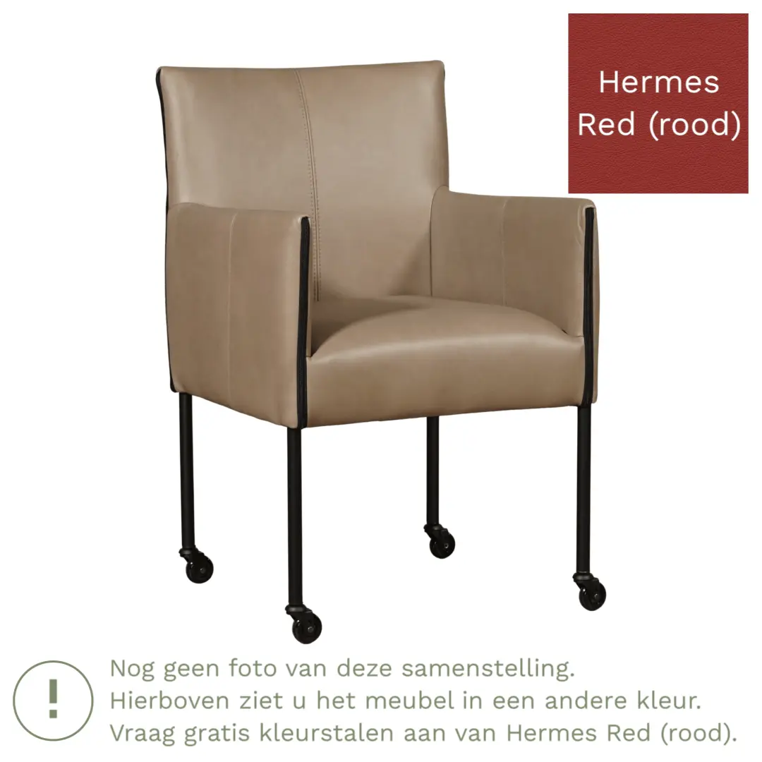 afbeelding van Leren eetkamerstoel More - Hermes Red (rood) - Poten staal rond RVS