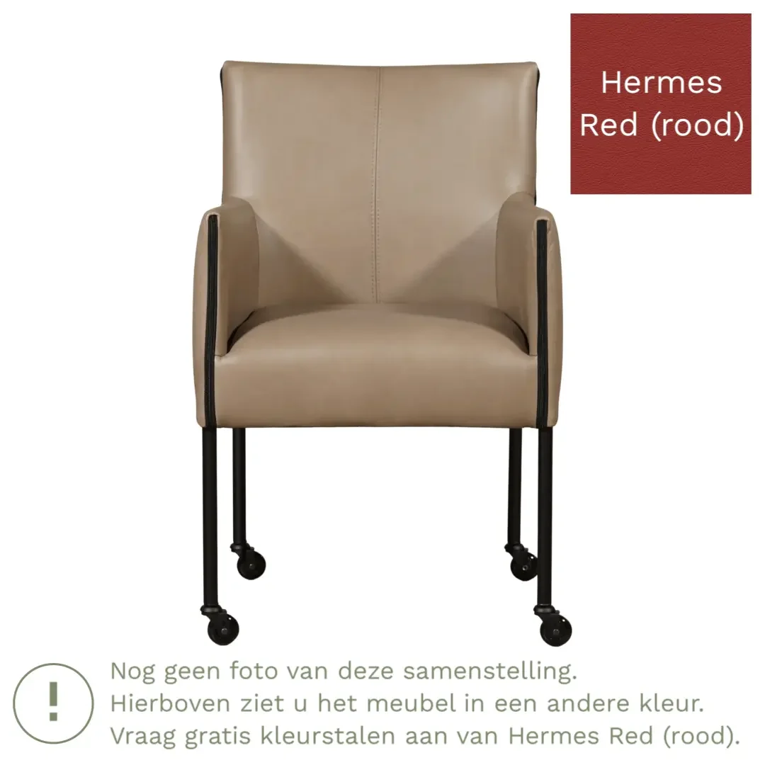 afbeelding van Leren eetkamerstoel More - Hermes Red (rood) - Poten staal rond RVS