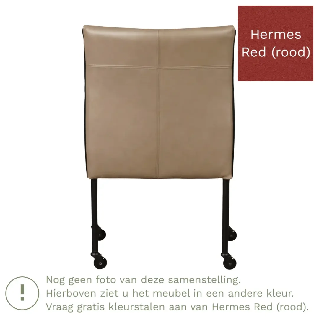afbeelding van Leren eetkamerstoel More - Hermes Red (rood) - Poten staal rond zwart