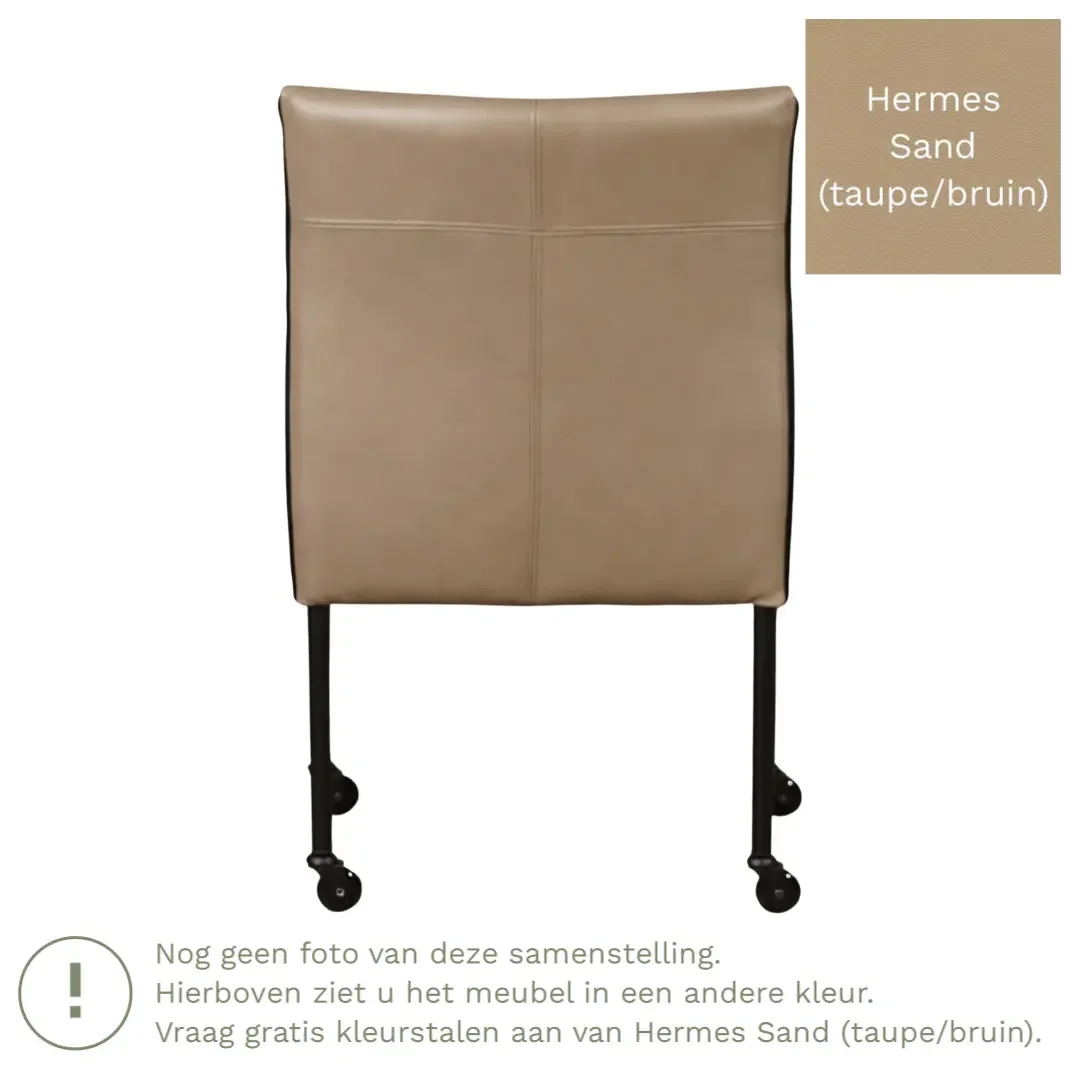 afbeelding van Leren eetkamerstoel More - Hermes Sand (taupe/bruin) - Poten staal rond zwart