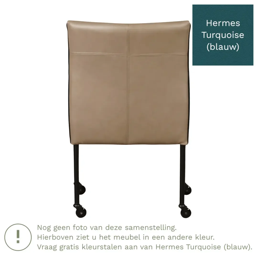 afbeelding van Leren eetkamerstoel More - Hermes Turquoise (blauw) - Poten staal rond RVS