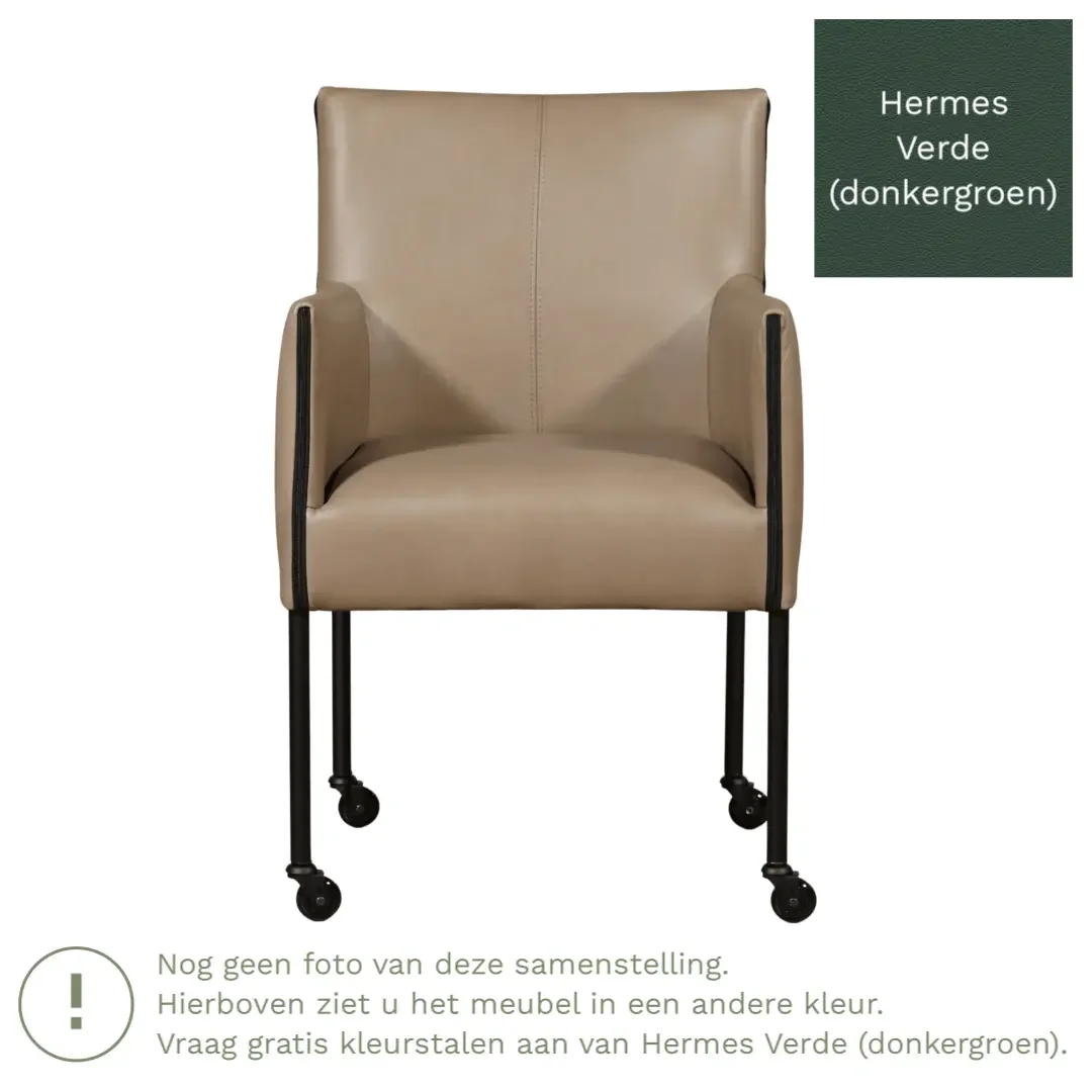afbeelding van Leren eetkamerstoel More - Hermes Verde (donkergroen) - Poten staal rond zwart