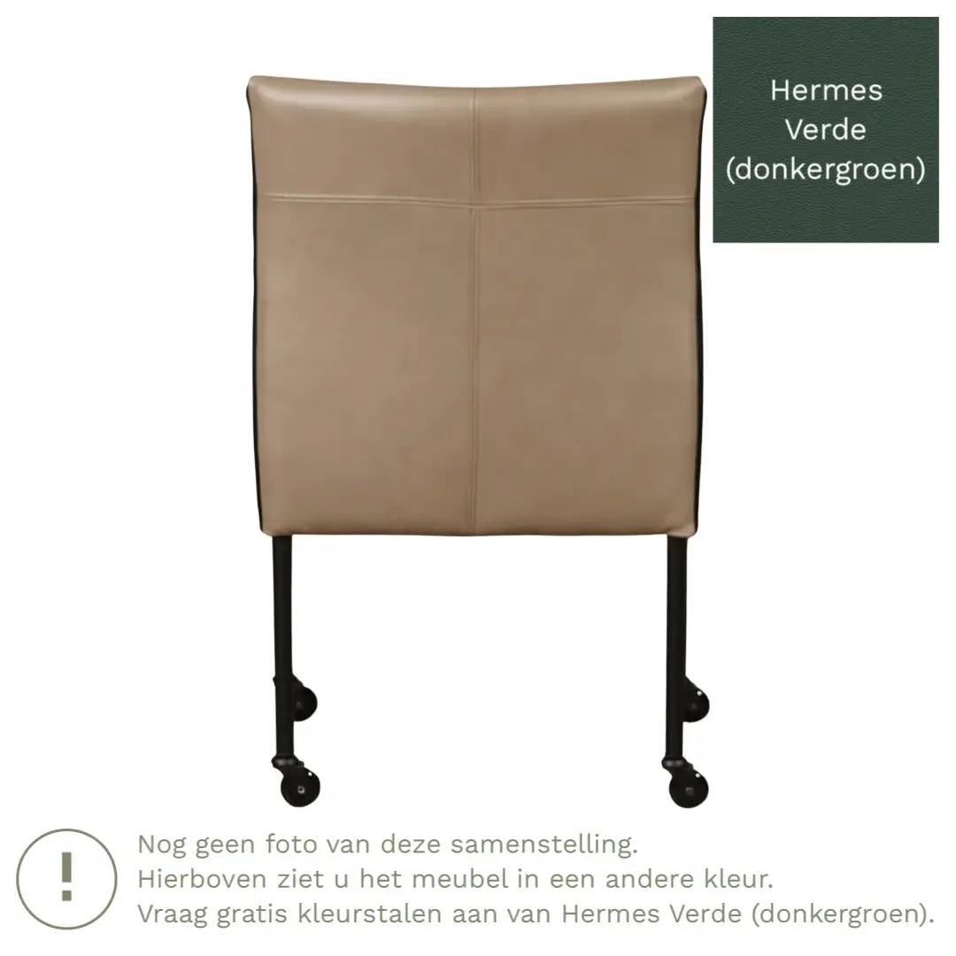 afbeelding van Leren eetkamerstoel More - Hermes Verde (donkergroen) - Poten staal rond zwart