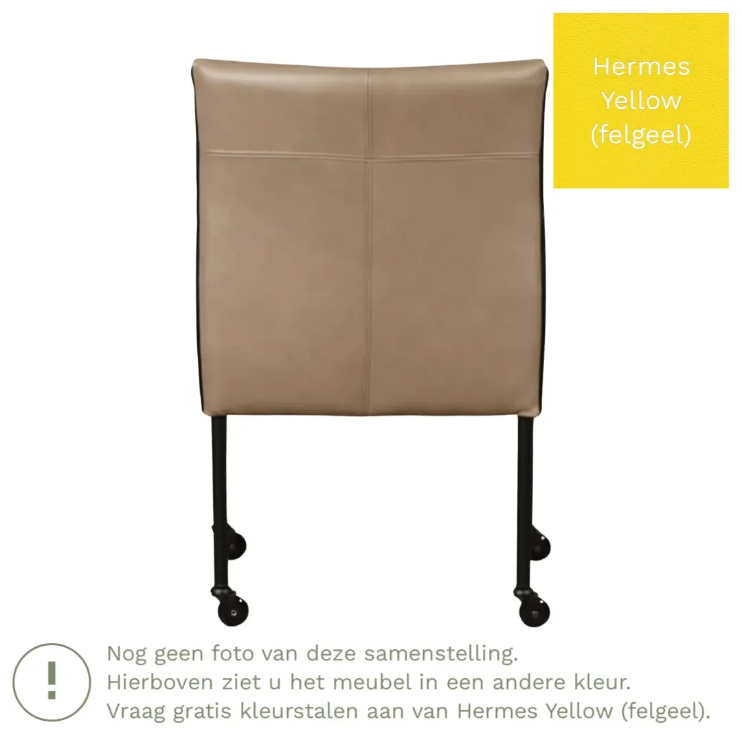 afbeelding van Leren eetkamerstoel More - Hermes Yellow (felgeel) - Poten staal rond RVS