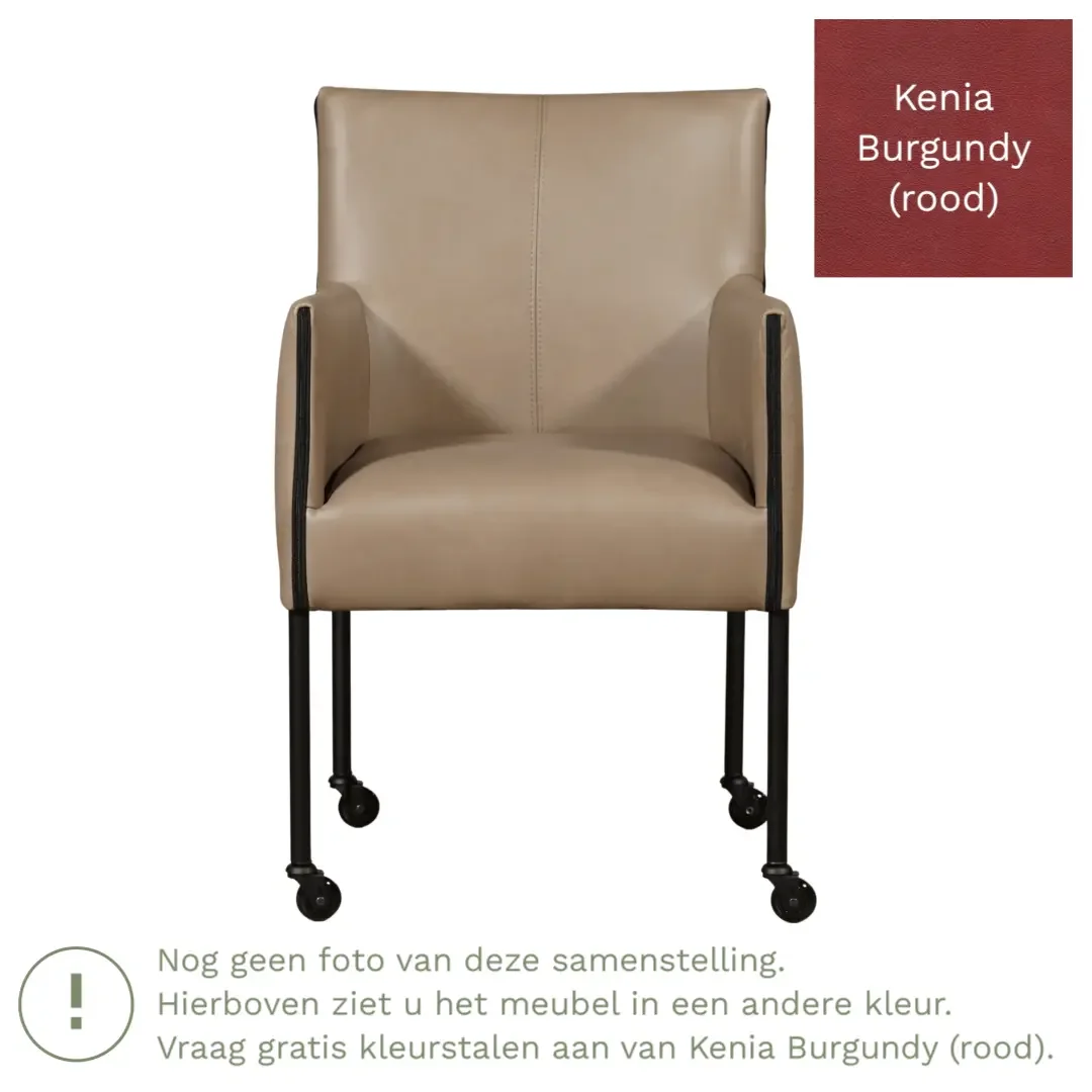 afbeelding van Leren eetkamerstoel More - Kenia Burgundy (rood) - Poten staal rond RVS