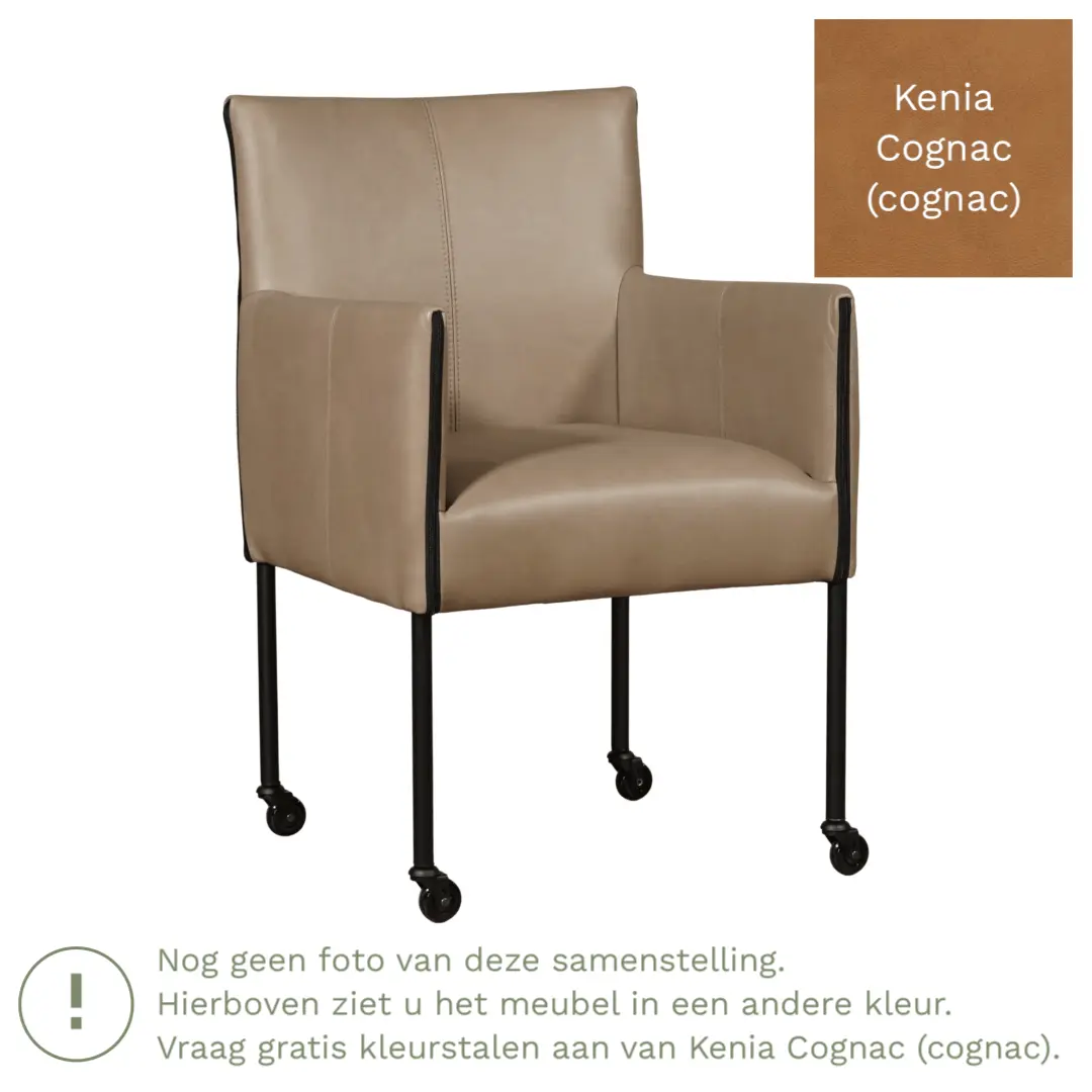 afbeelding van Leren eetkamerstoel More - Kenia Cognac (cognac) - Poten staal rond zwart