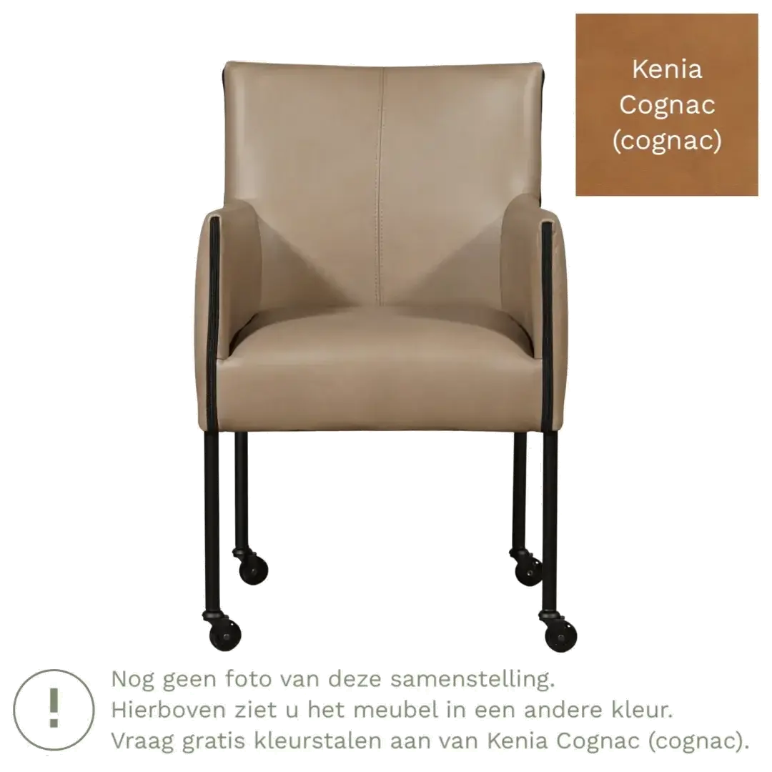 afbeelding van Leren eetkamerstoel More - Kenia Cognac (cognac) - Poten staal rond zwart