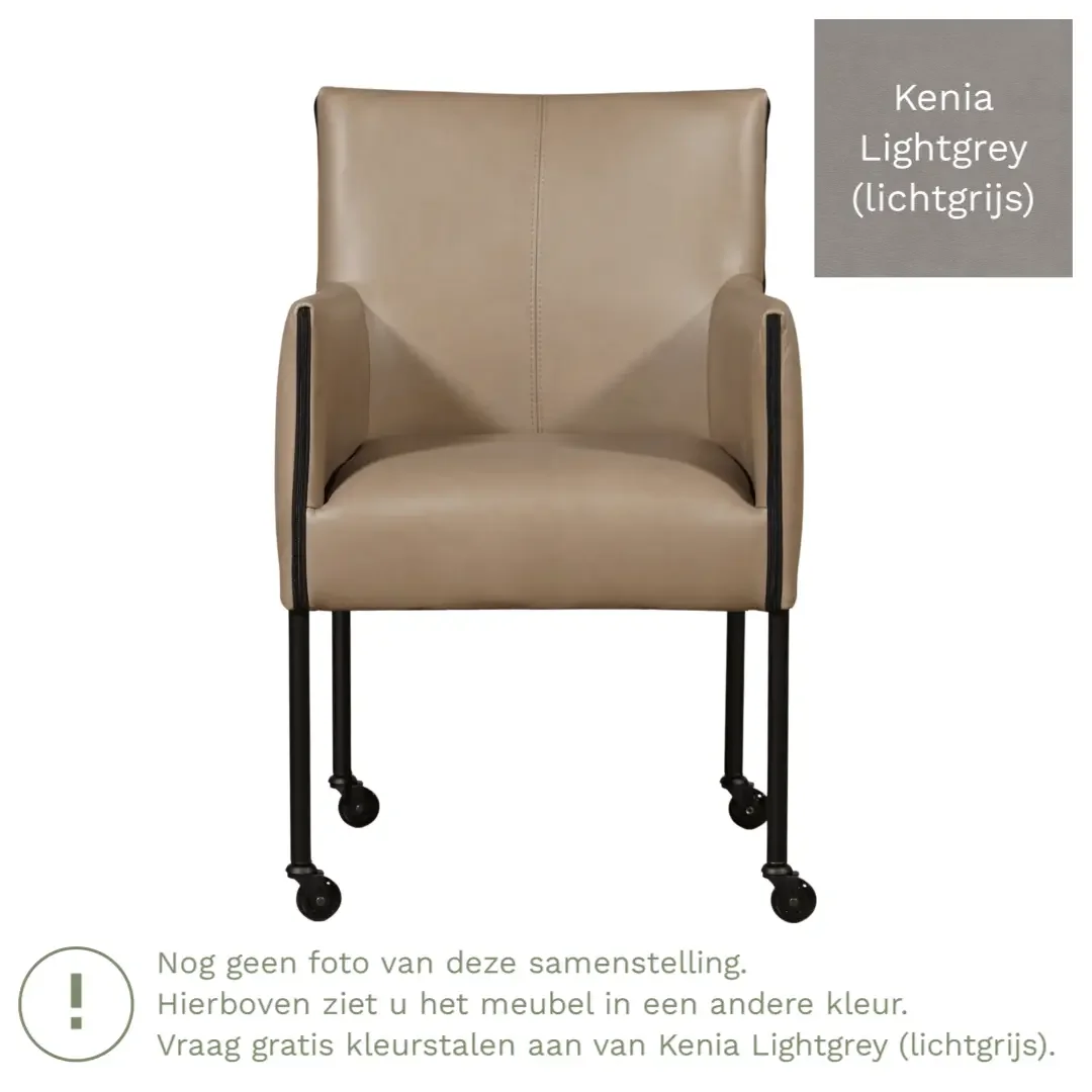 afbeelding van Leren eetkamerstoel More - Kenia Lightgrey (lichtgrijs) - Poten staal rond RVS