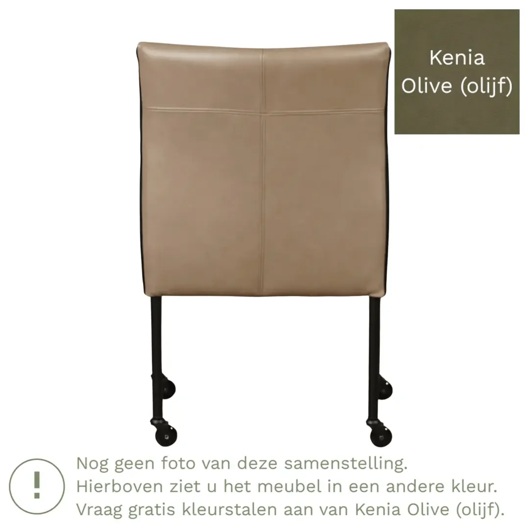 afbeelding van Leren eetkamerstoel More - Kenia Olive (olijf) - Poten staal rond RVS