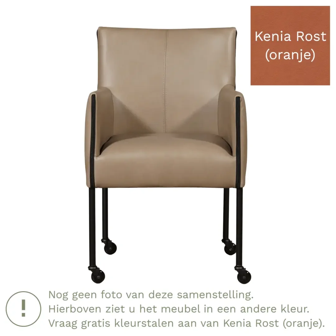 afbeelding van Leren eetkamerstoel More - Kenia Rost (oranje) - Poten staal rond RVS
