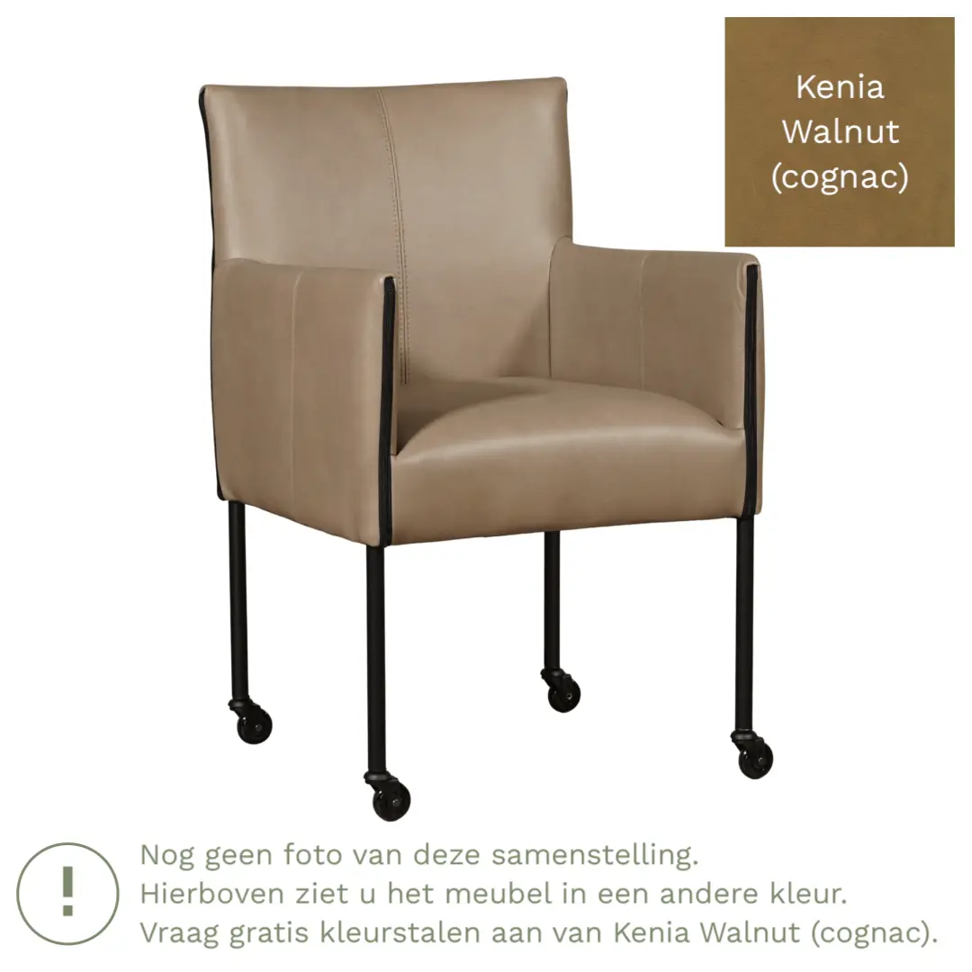 afbeelding van Leren eetkamerstoel More - Kenia Walnut (cognac) - Poten staal rond zwart