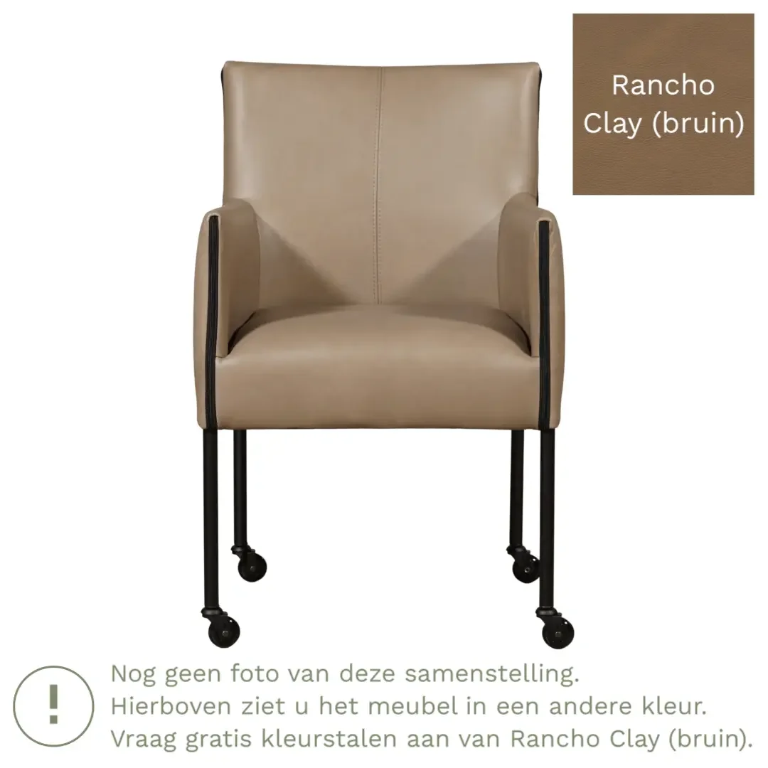 afbeelding van Leren eetkamerstoel More - Rancho Clay (bruin) - Poten staal rond RVS