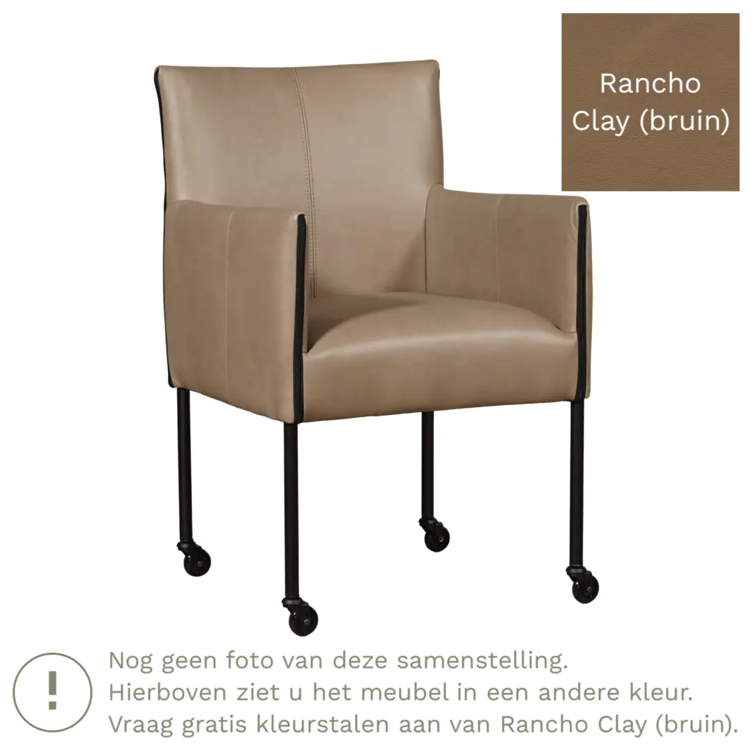 afbeelding van Leren eetkamerstoel More - Rancho Clay (bruin) - Poten staal rond zwart
