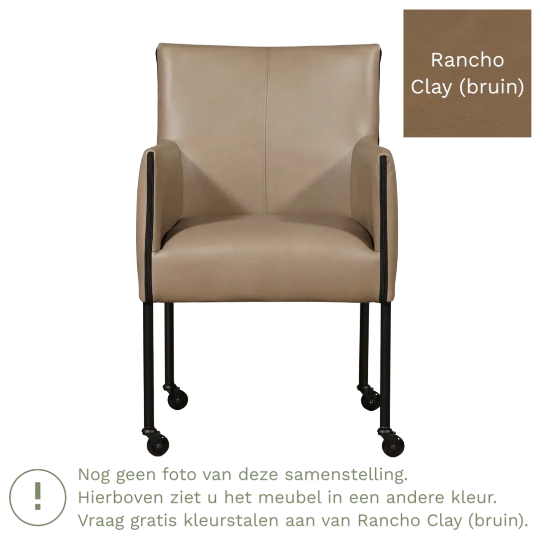 afbeelding van Leren eetkamerstoel More - Rancho Clay (bruin) - Poten staal rond zwart