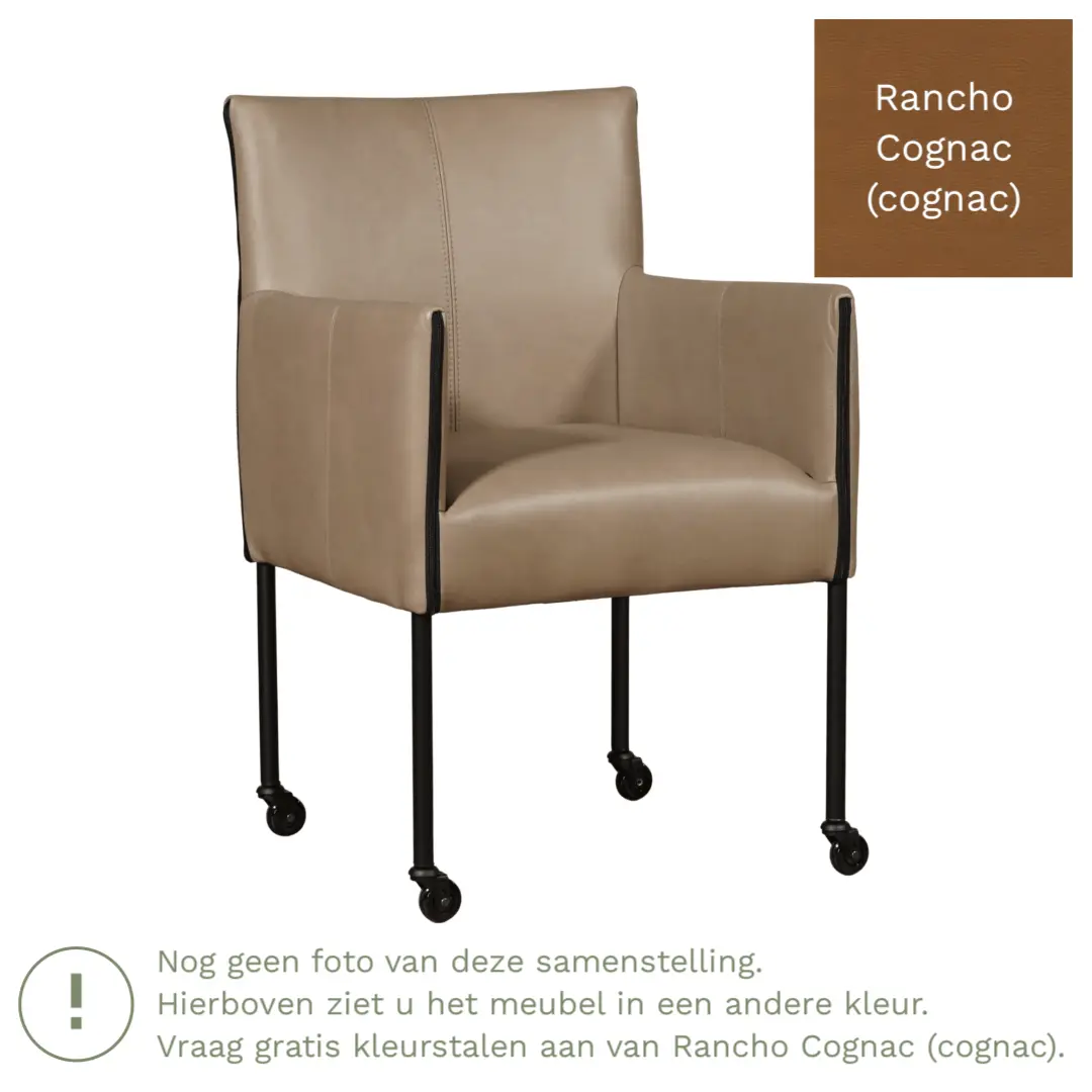 afbeelding van Leren eetkamerstoel More - Rancho Cognac (cognac) - Poten staal rond RVS
