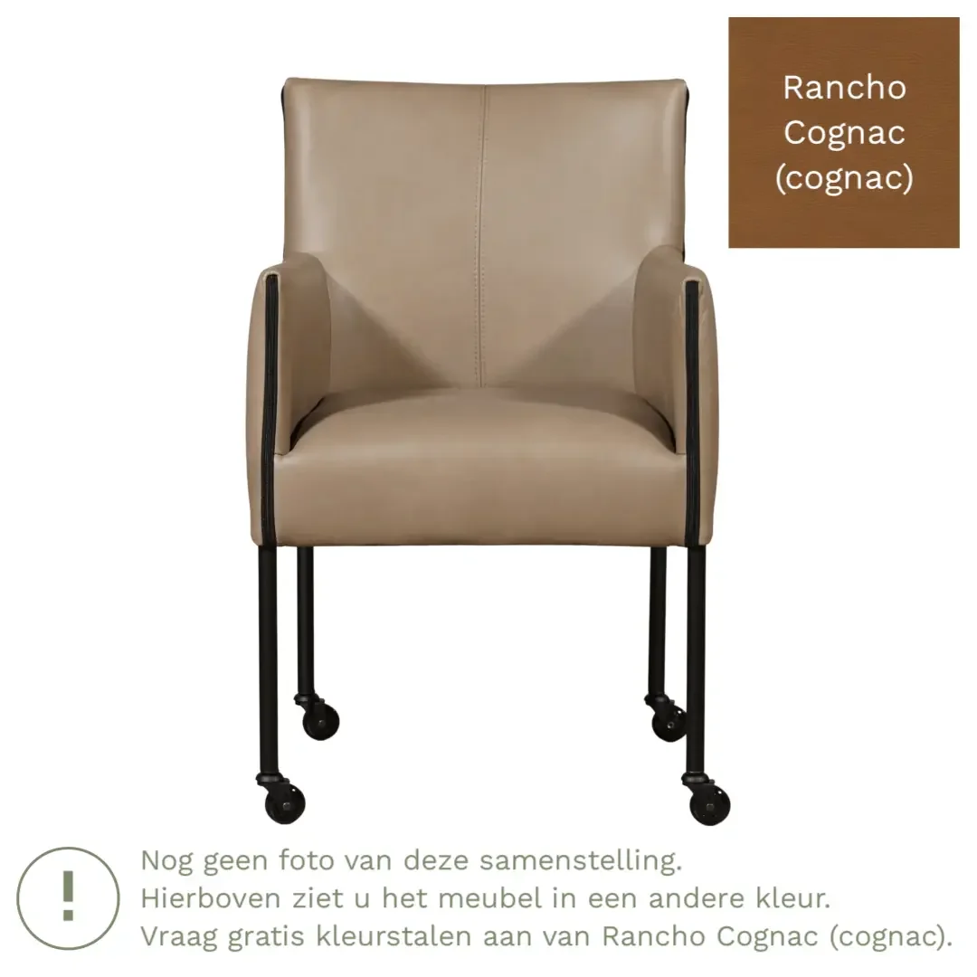 afbeelding van Leren eetkamerstoel More - Rancho Cognac (cognac) - Poten staal rond RVS