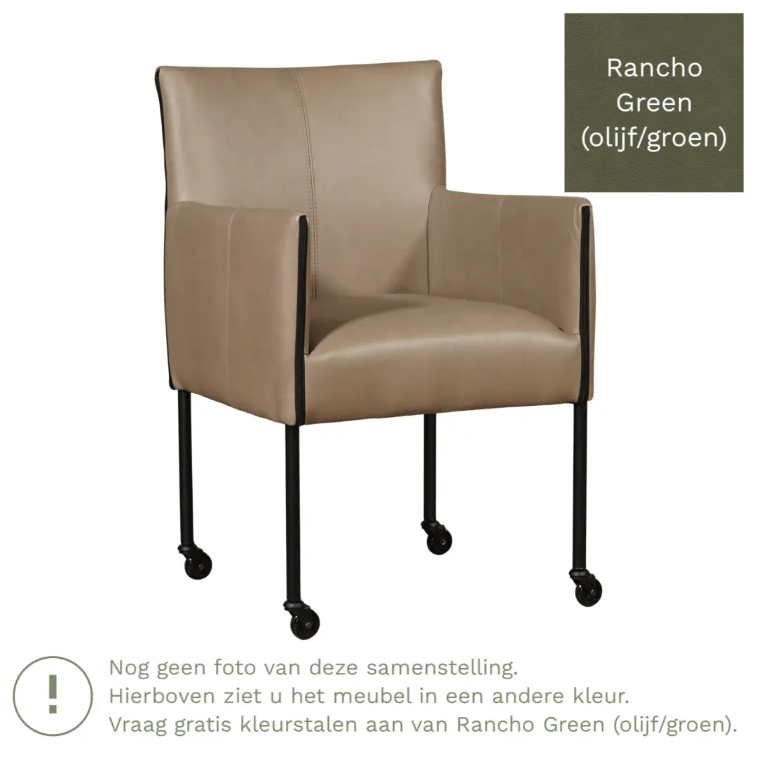 afbeelding van Leren eetkamerstoel More - Rancho Green (olijf/groen) - Poten staal rond RVS