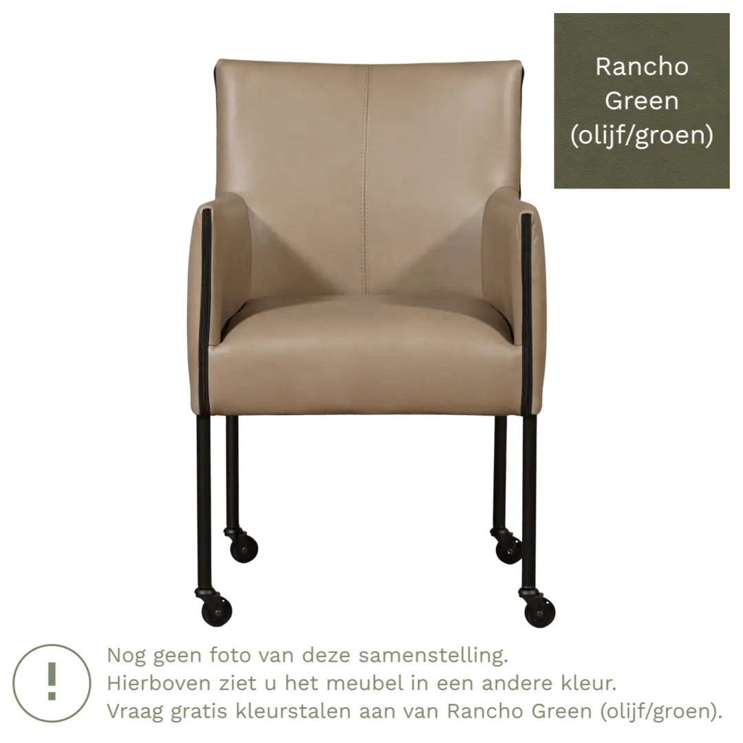 afbeelding van Leren eetkamerstoel More - Rancho Green (olijf/groen) - Poten staal rond RVS