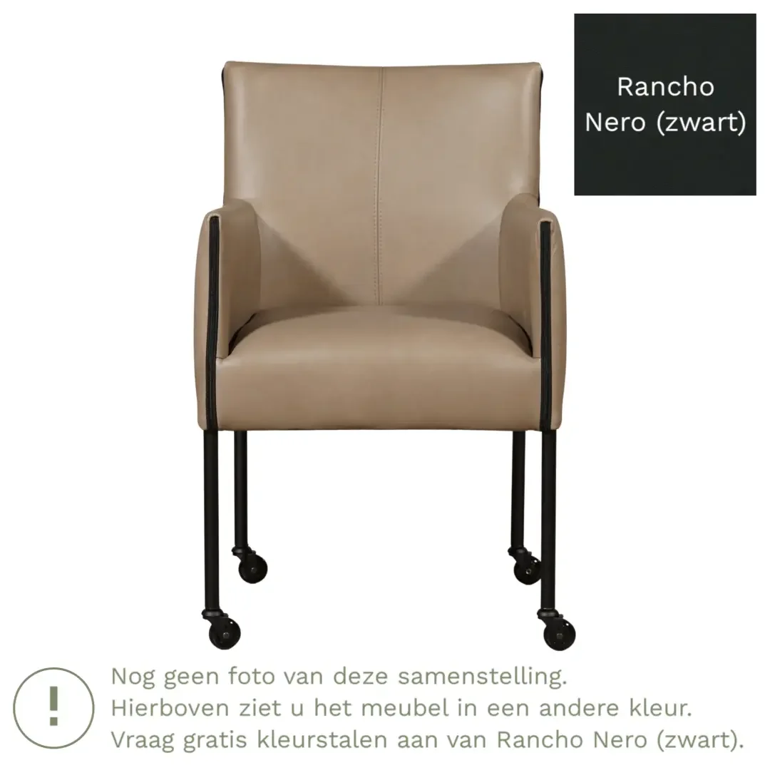 afbeelding van Leren eetkamerstoel More - Rancho Nero (zwart) - Poten staal rond RVS