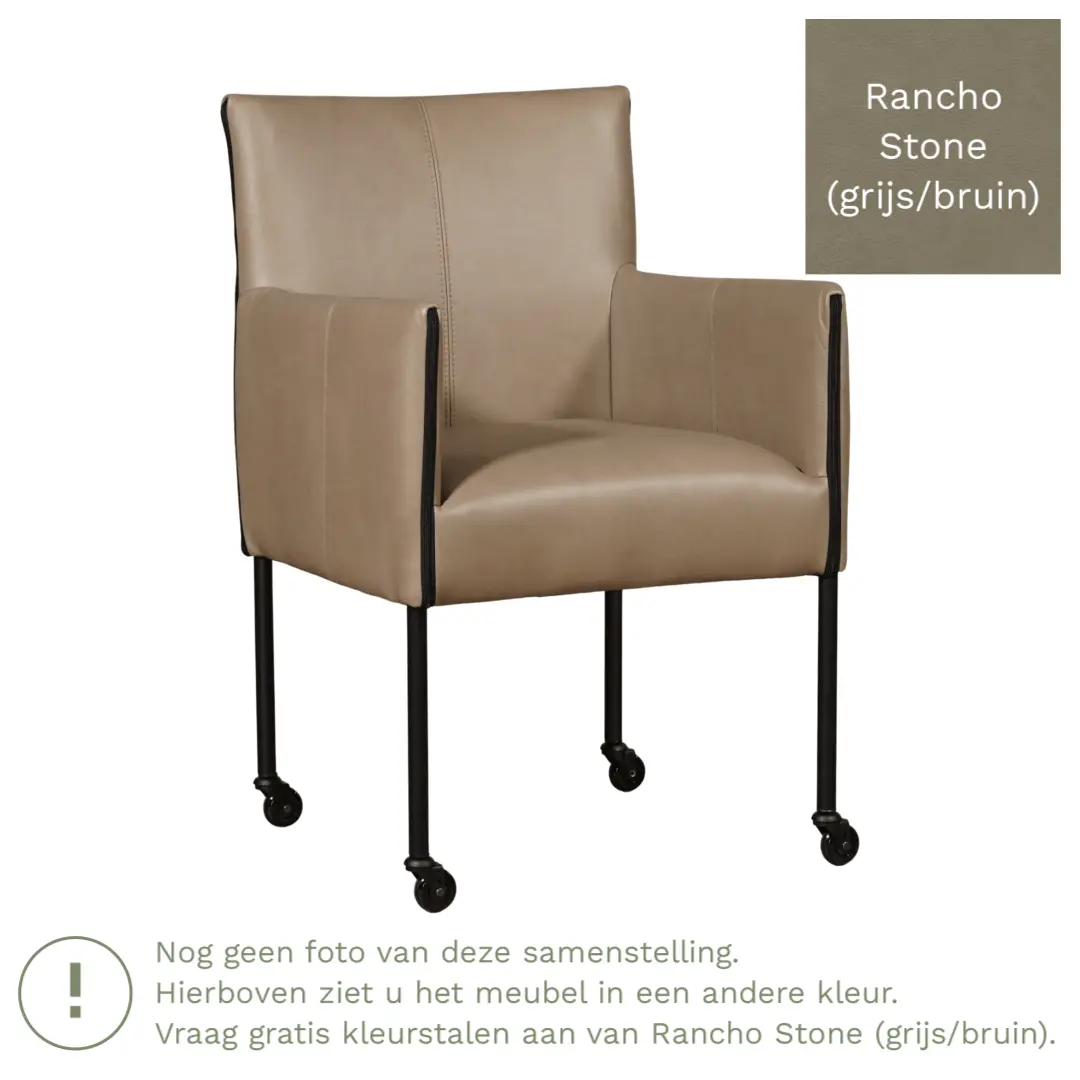 afbeelding van Leren eetkamerstoel More - Rancho Stone (grijs/bruin) - Poten staal rond RVS