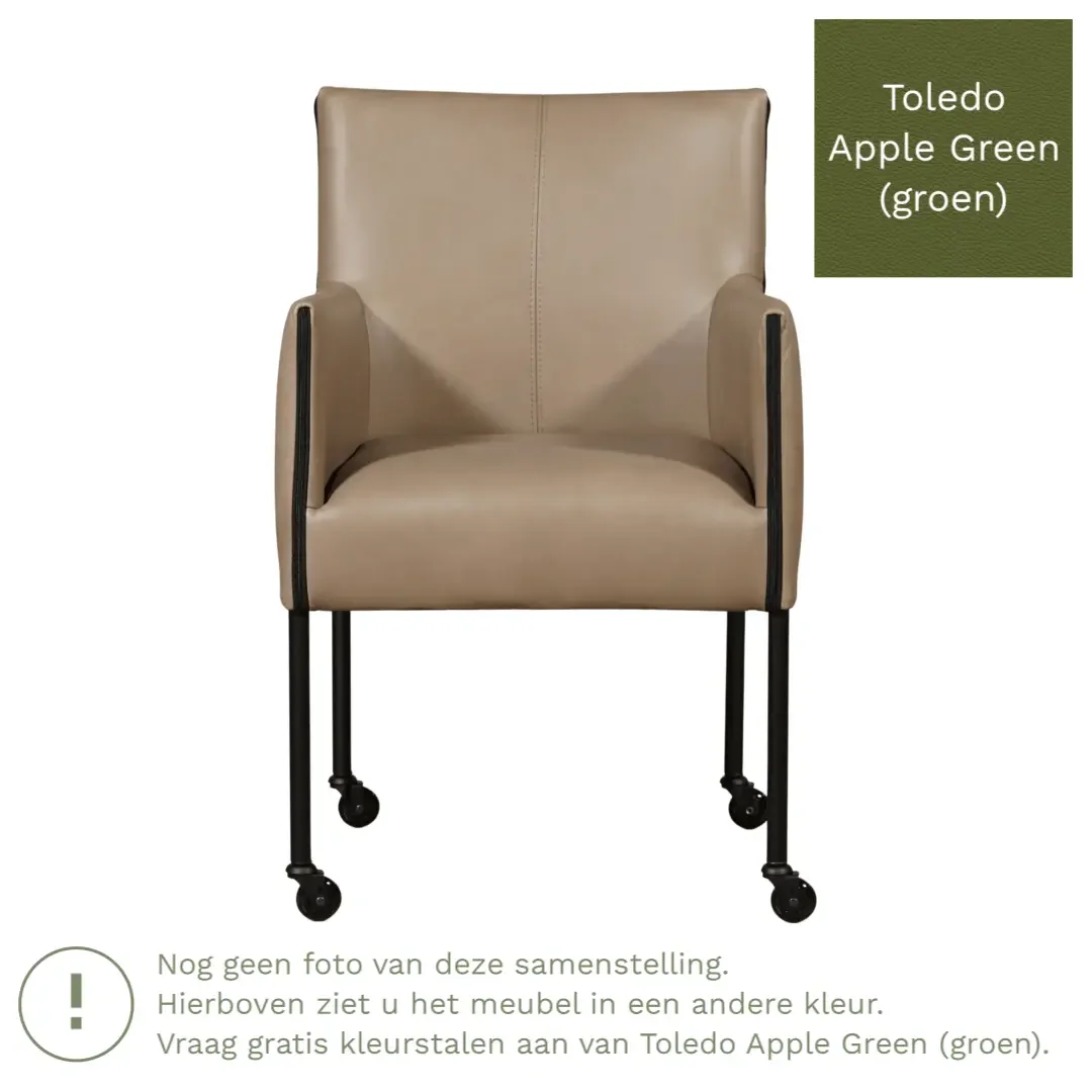 afbeelding van Leren eetkamerstoel More - Toledo Apple Green (groen) - Poten staal rond RVS