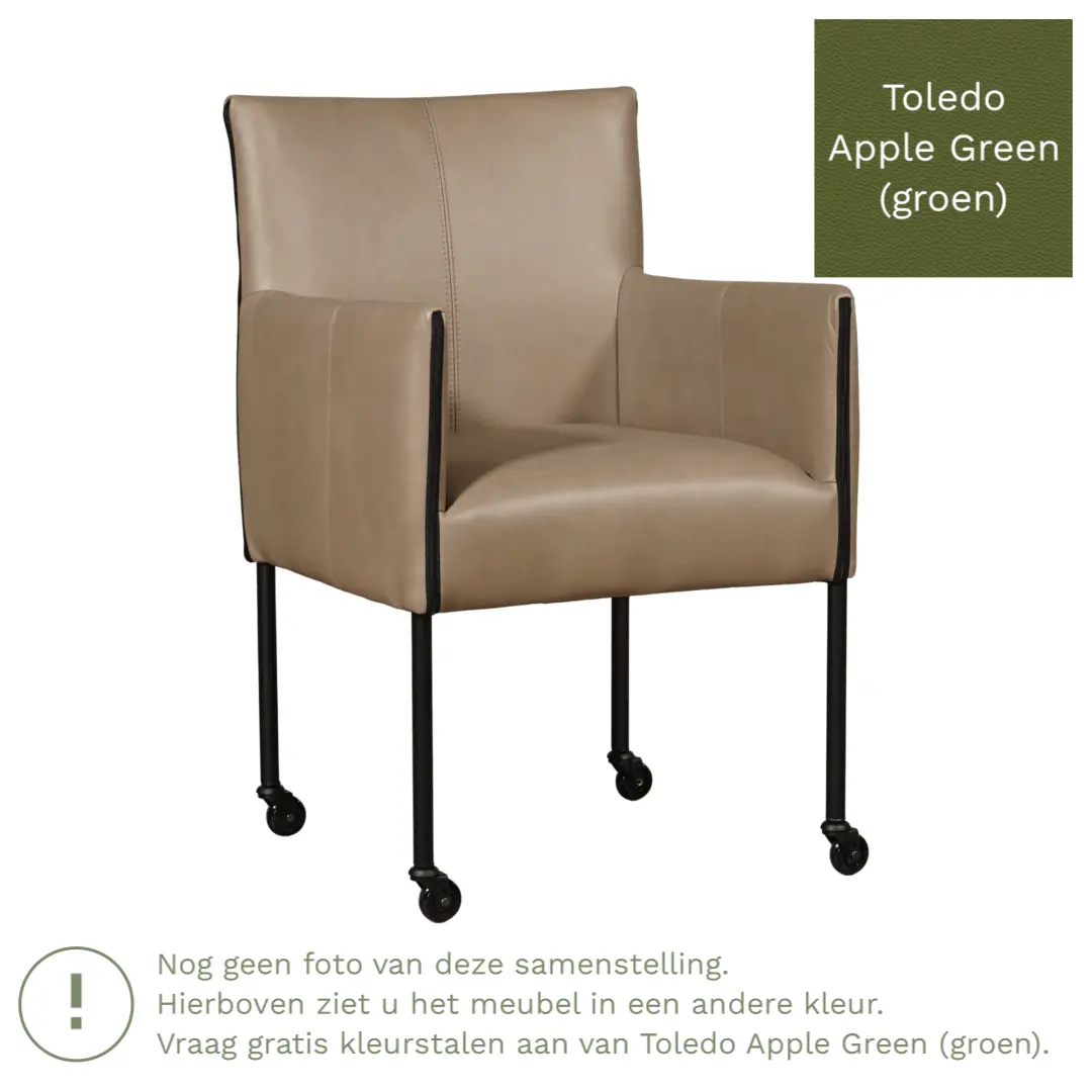 afbeelding van Leren eetkamerstoel More - Toledo Apple Green (groen) - Poten staal rond zwart
