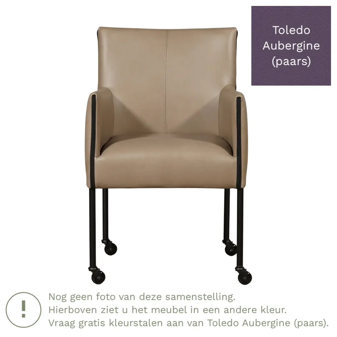 afbeelding van Leren eetkamerstoel More - Toledo Aubergine (paars) - Poten staal rond RVS