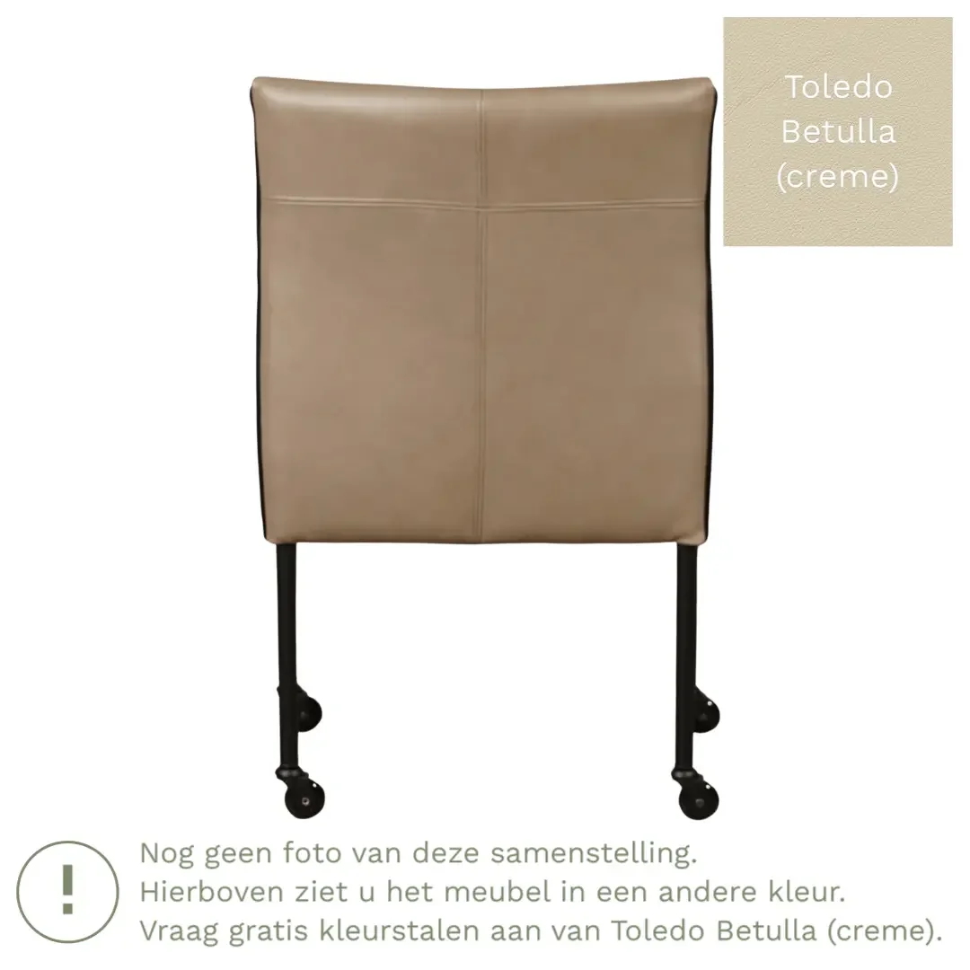 afbeelding van Leren eetkamerstoel More - Toledo Betulla (crème) - Poten staal rond zwart
