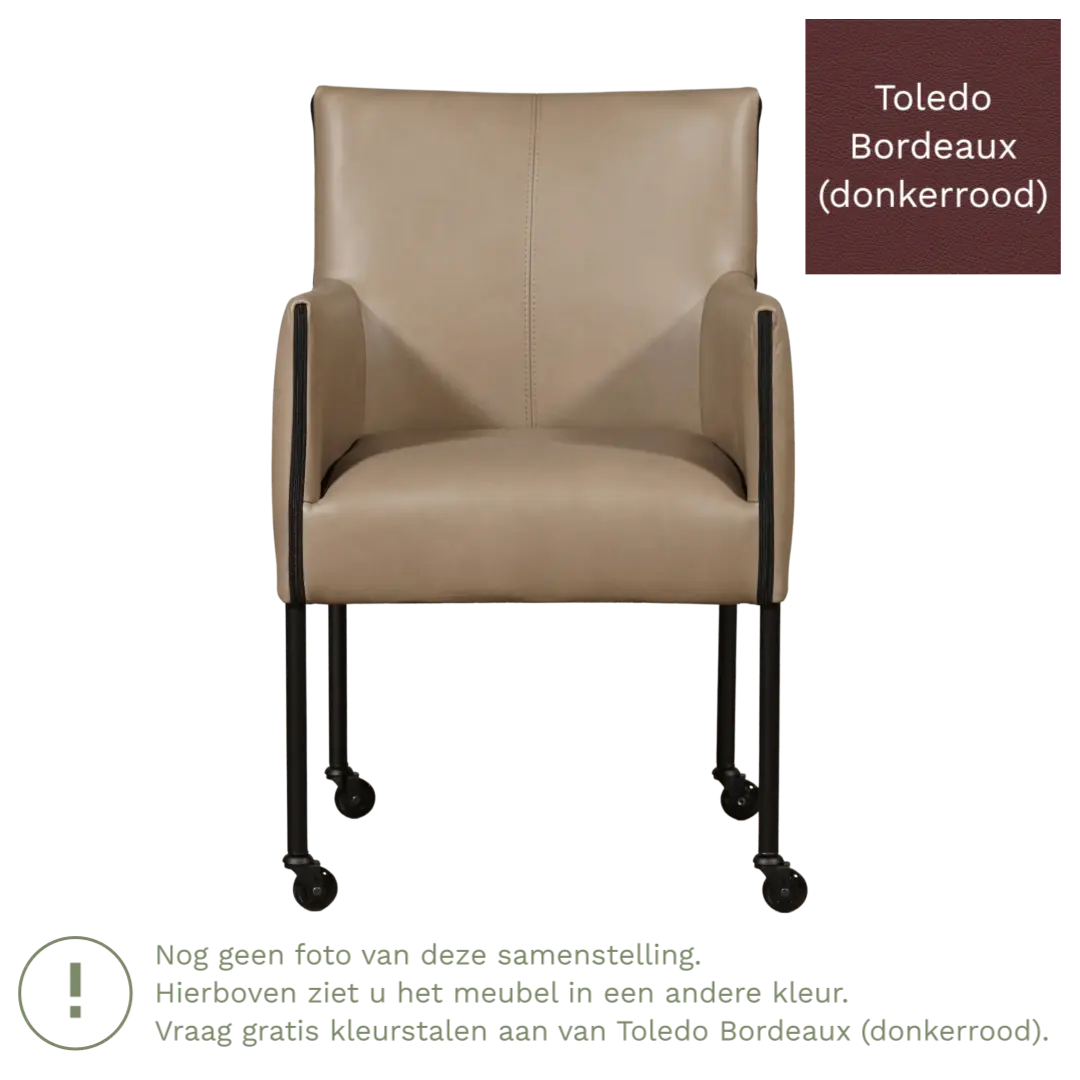 afbeelding van Leren eetkamerstoel More - Toledo Bordeaux (donkerrood) - Poten staal rond zwart