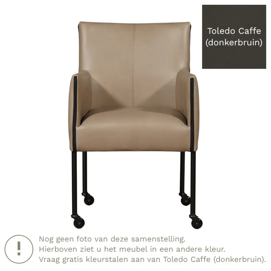 afbeelding van Leren eetkamerstoel More - Toledo Caffe (donkerbruin) - Poten staal rond RVS