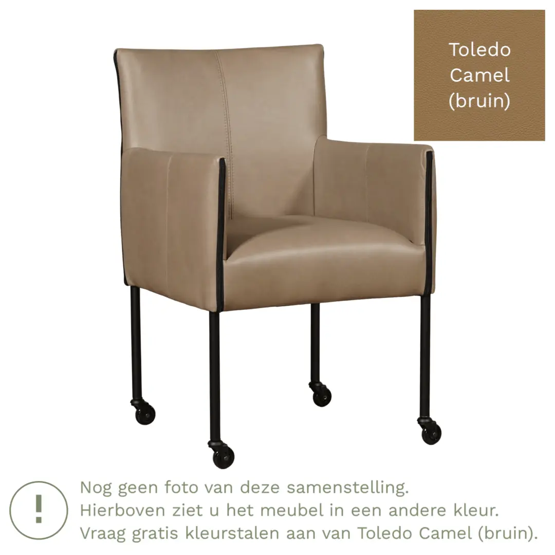 afbeelding van Leren eetkamerstoel More - Toledo Camel (bruin) - Poten staal rond zwart