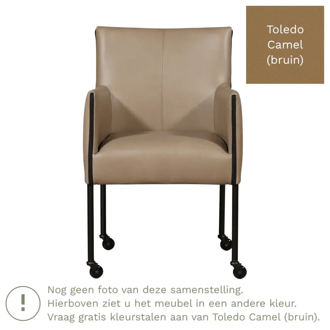 afbeelding van Leren eetkamerstoel More - Toledo Camel (bruin) - Poten staal rond zwart