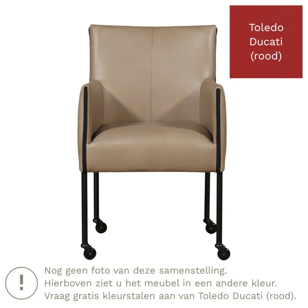 afbeelding van Leren eetkamerstoel More - Toledo Ducati (rood) - Poten staal rond RVS