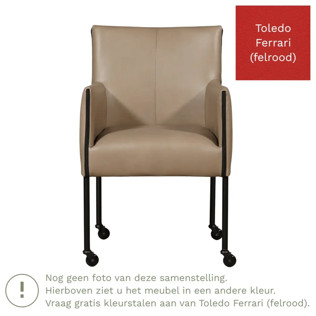 afbeelding van Leren eetkamerstoel More - Toledo Ferrari (felrood) - Poten staal rond RVS