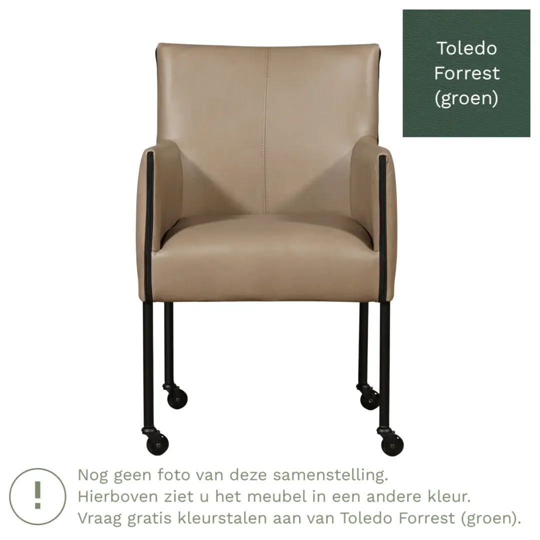 afbeelding van Leren eetkamerstoel More - Toledo Forrest (groen) - Poten staal rond RVS