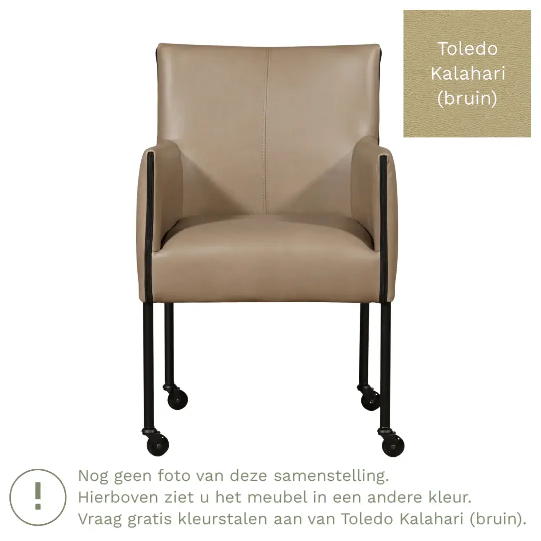 afbeelding van Leren eetkamerstoel More - Toledo Kalahari (bruin) - Poten staal rond RVS