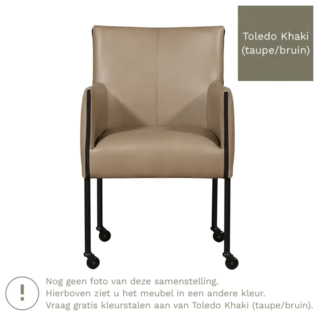 afbeelding van Leren eetkamerstoel More - Toledo Khaki (taupe/bruin) - Poten staal rond RVS