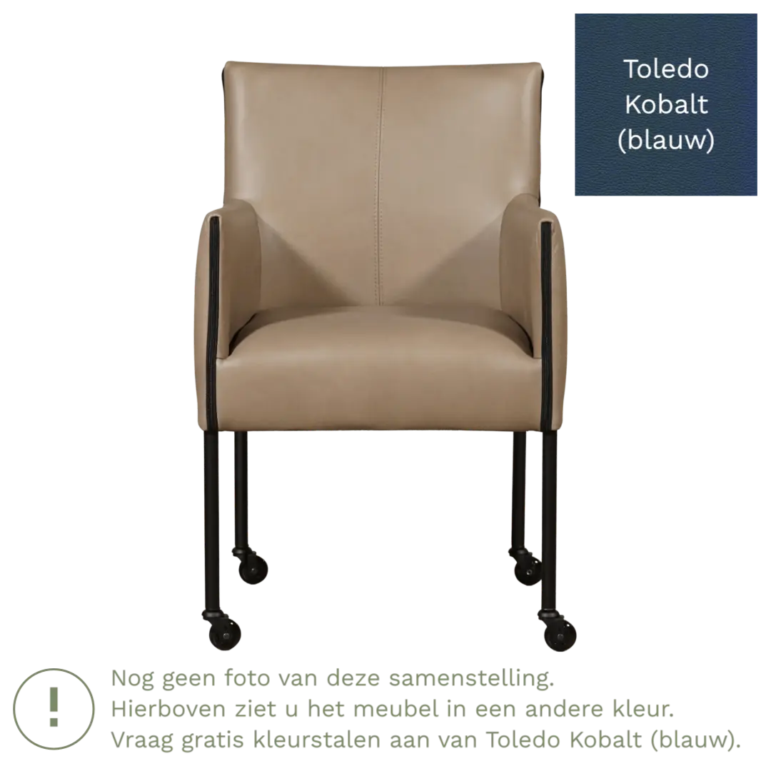 afbeelding van Leren eetkamerstoel More - Toledo Kobalt (blauw) - Poten staal rond RVS