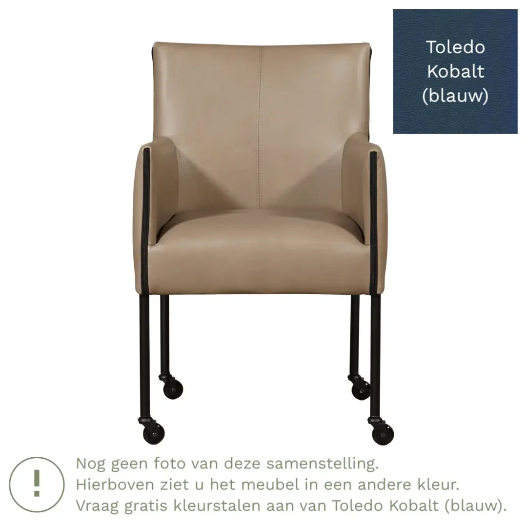 afbeelding van Leren eetkamerstoel More - Toledo Kobalt (blauw) - Poten staal rond zwart