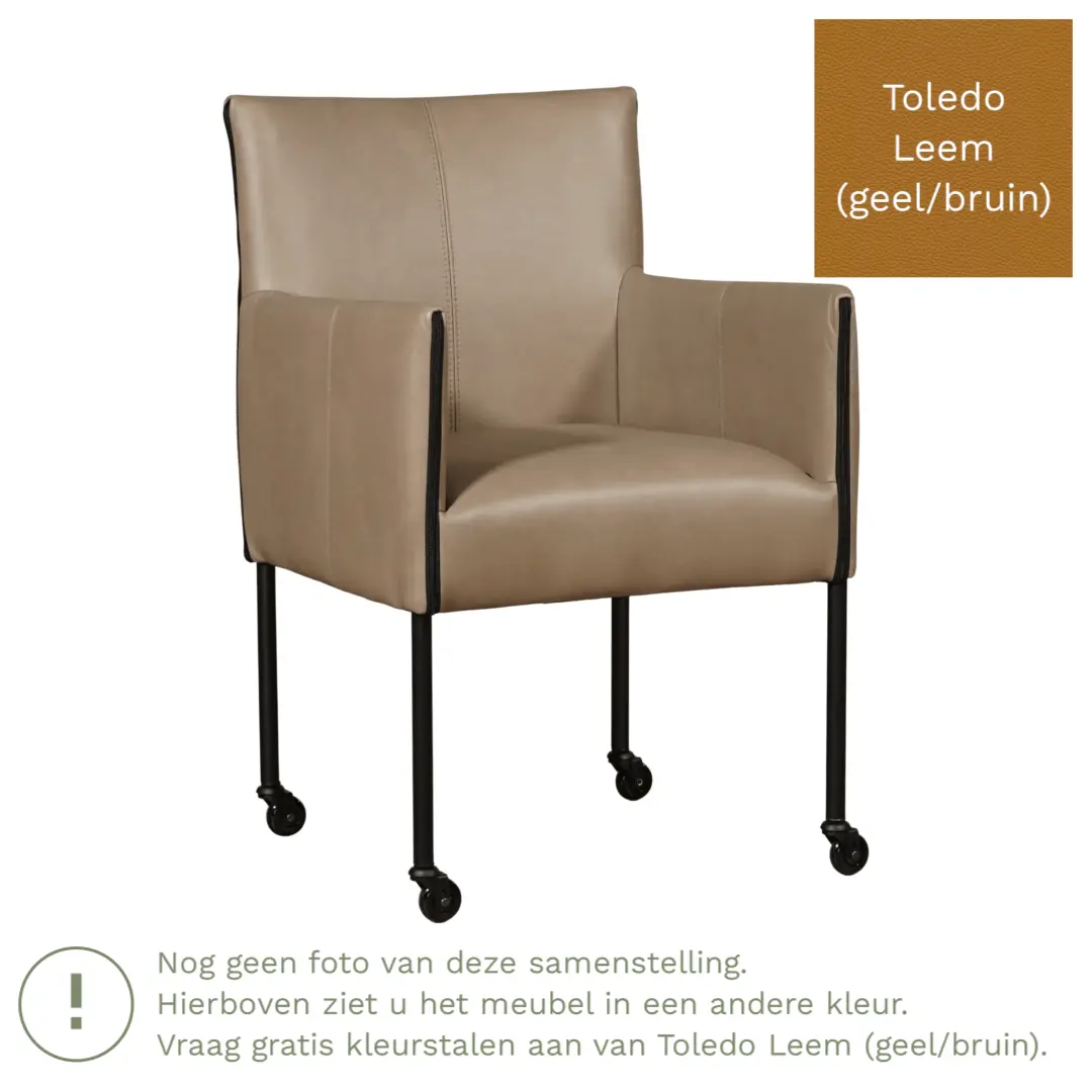 afbeelding van Leren eetkamerstoel More - Toledo Leem (geel/bruin) - Poten staal rond zwart