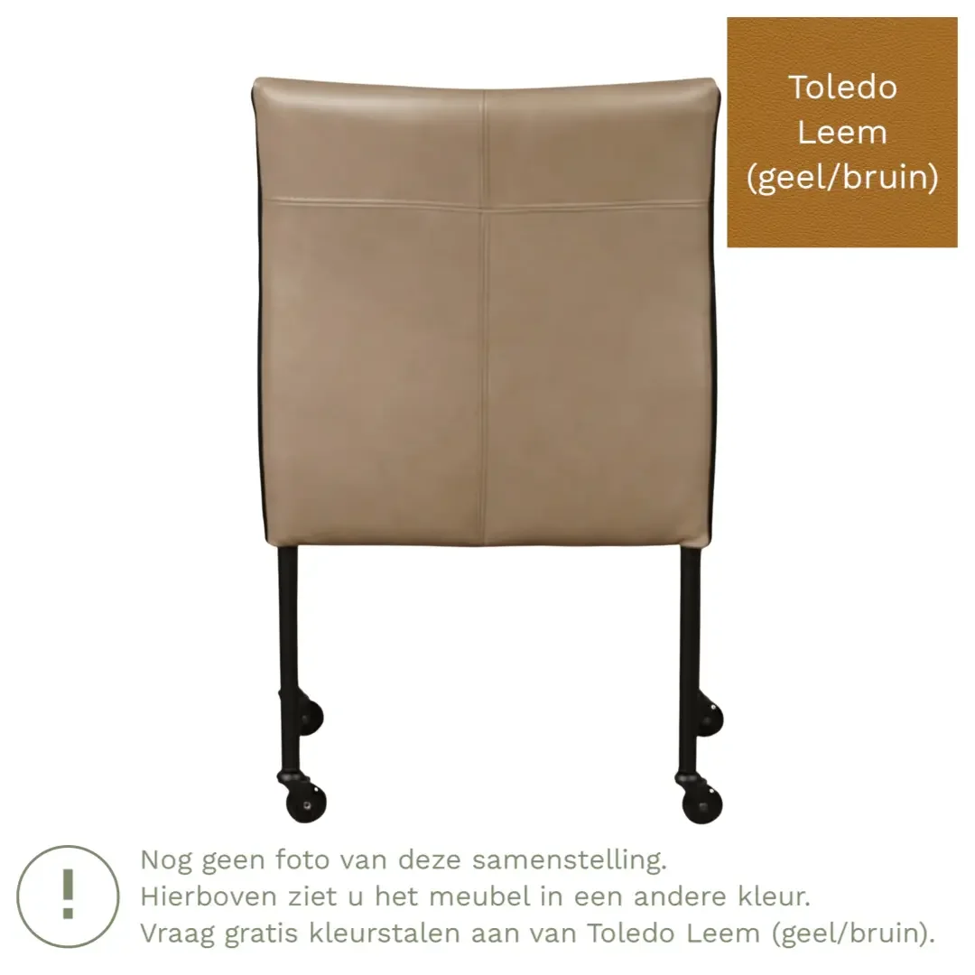 afbeelding van Leren eetkamerstoel More - Toledo Leem (geel/bruin) - Poten staal rond zwart