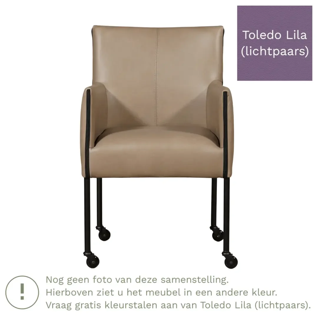 afbeelding van Leren eetkamerstoel More - Toledo Lila (lichtpaars) - Poten staal rond zwart