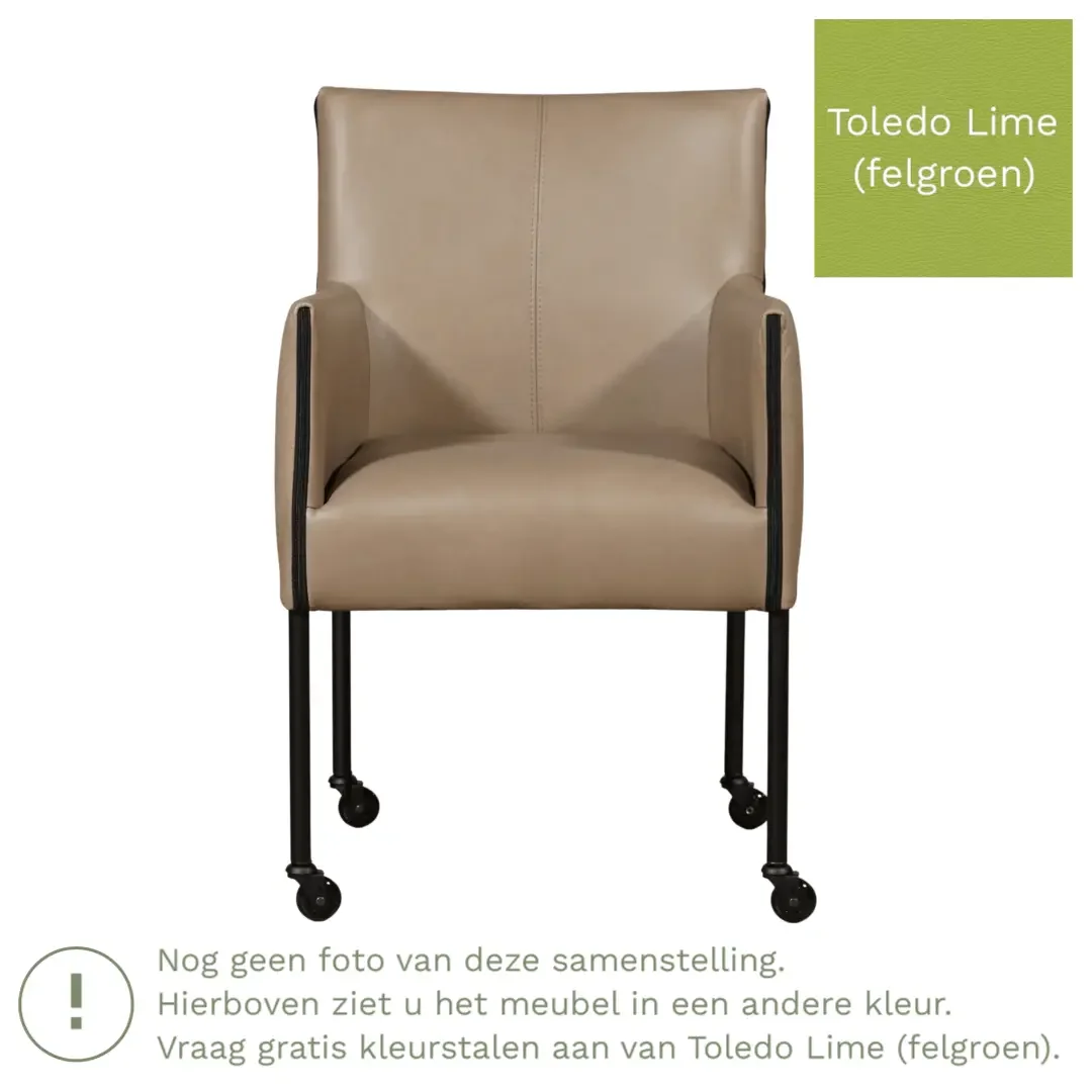 afbeelding van Leren eetkamerstoel More - Toledo Lime (felgroen) - Poten staal rond RVS