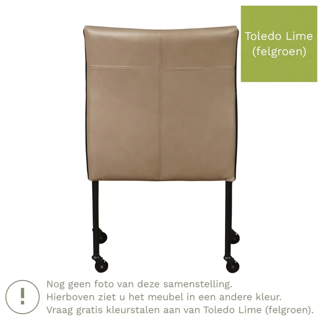 afbeelding van Leren eetkamerstoel More - Toledo Lime (felgroen) - Poten staal rond RVS