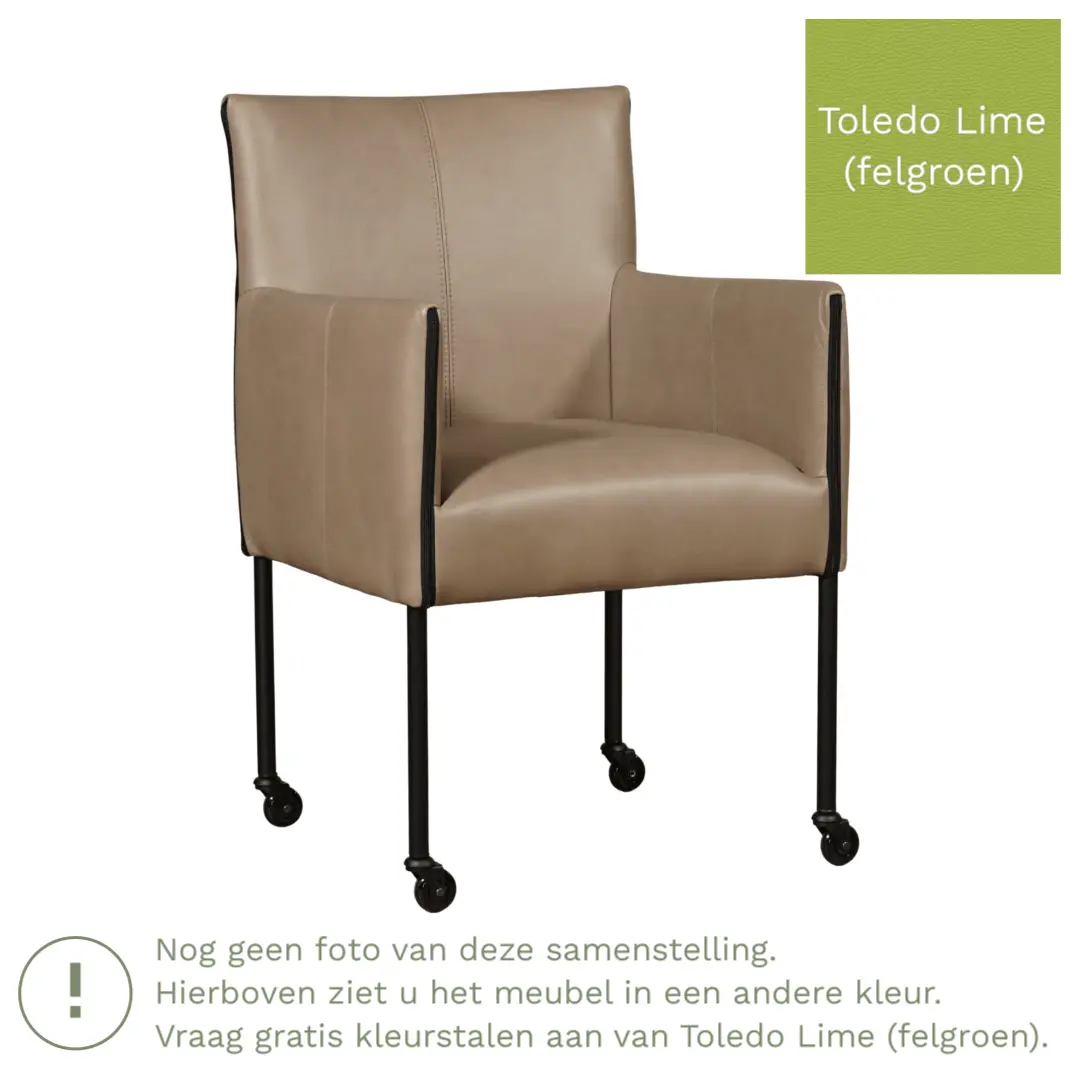 afbeelding van Leren eetkamerstoel More - Toledo Lime (felgroen) - Poten staal rond zwart