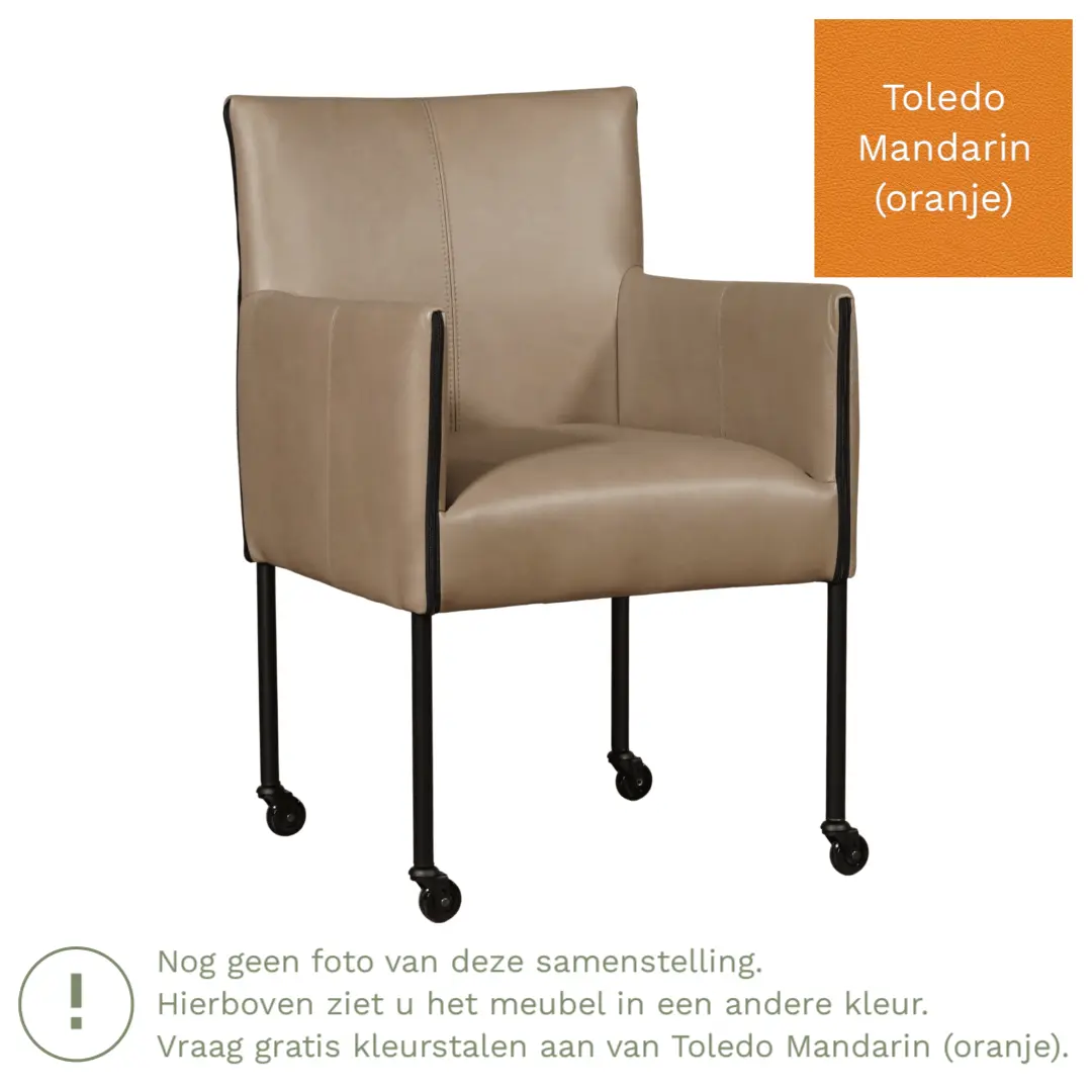 afbeelding van Leren eetkamerstoel More - Toledo Mandarin (oranje) - Poten staal rond zwart