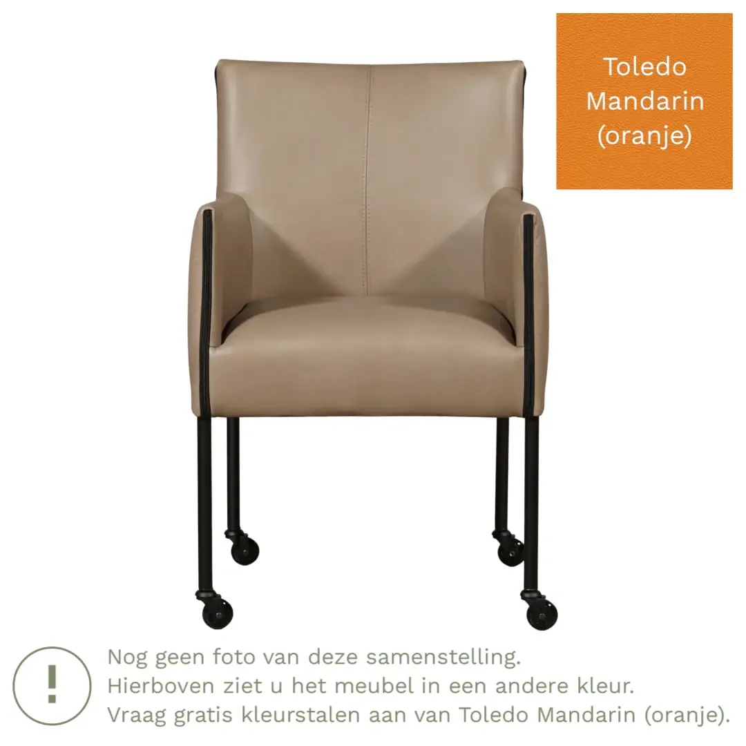 afbeelding van Leren eetkamerstoel More - Toledo Mandarin (oranje) - Poten staal rond zwart