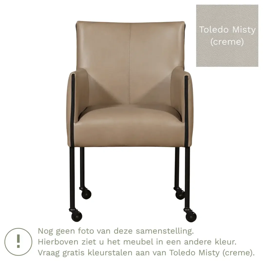 afbeelding van Leren eetkamerstoel More - Toledo Misty (crème) - Poten staal rond zwart